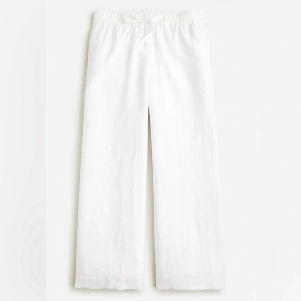 J. Crew White Wide-leg seaside pant in linen